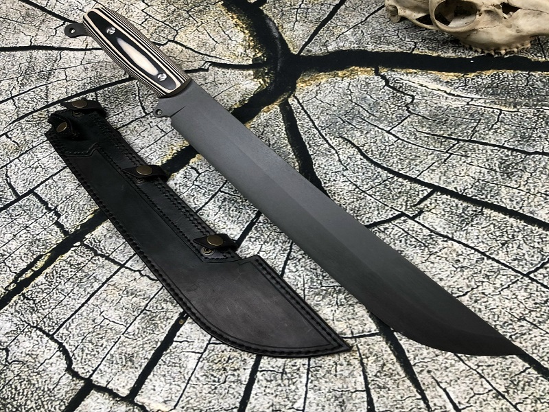 Dao machete 14inch phát hoang thép D2 crucible cán micatar vỏ da